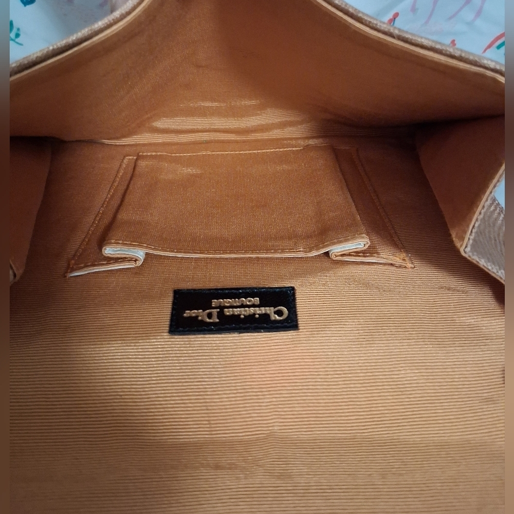 EUC RARE Vintage 70s Christian Dior Boutique Tan Linen & Silk Envelope Purse Bag - Picture 4 of 12